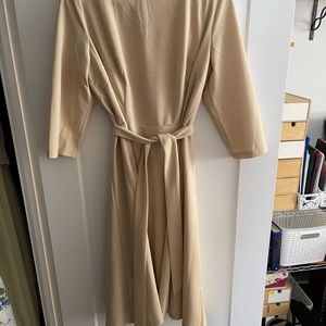 Vintage-style champagne midi dress. Great for elopement or micro-wedding.